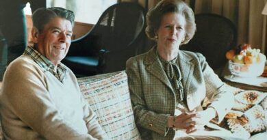Margaret Thatcher with Ronald Reagan at Camp David. Photo Credit: White House Photographic Office, Wikimedia Commons.