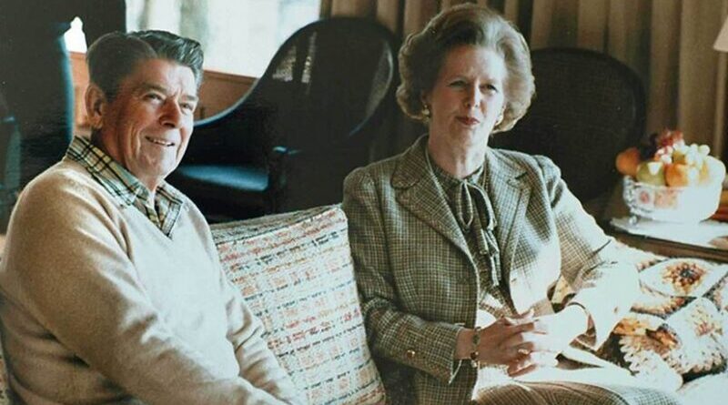 Margaret Thatcher with Ronald Reagan at Camp David. Photo Credit: White House Photographic Office, Wikimedia Commons.