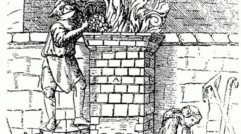 Bloomery smelting during the Middle Ages. Source: Wikipedia Commons.