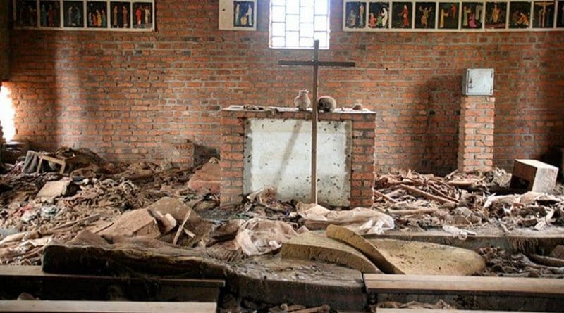 Over 5,000 people seeking refuge in the Ntarama church in Rwanda were killed by grenade, machete, rifle, or burnt alive. Photo by Scott Chacon, Wikipedia Commons.