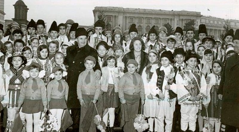 Romania's communist dictator, Nicolae Ceausescu, and his wife, Elena, posing with children in 1978. Photo: Romanian communism online photo library/ picture #BA225.