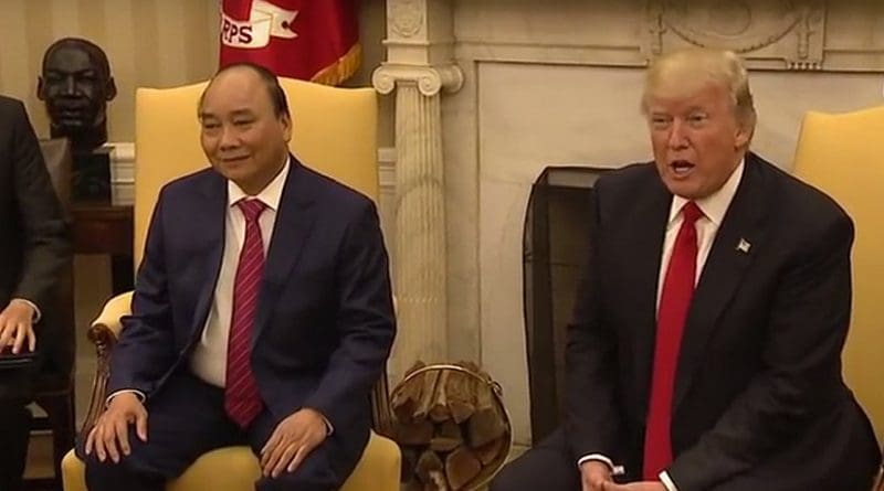 US President Donald Trump meets with Vietnam's Prime Minister Nguyen Xuan Phuc. Photo Credit: Screenshot White House video.