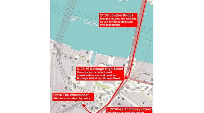 London Bridge attack map. Source: OpenStreetMap contributors, Wikipedia Commons.