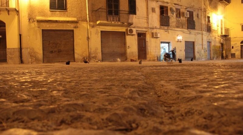 Night street scene in Sicily, Italy