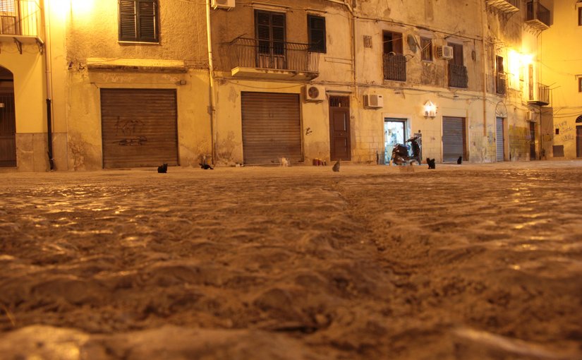 Night street scene in Sicily, Italy