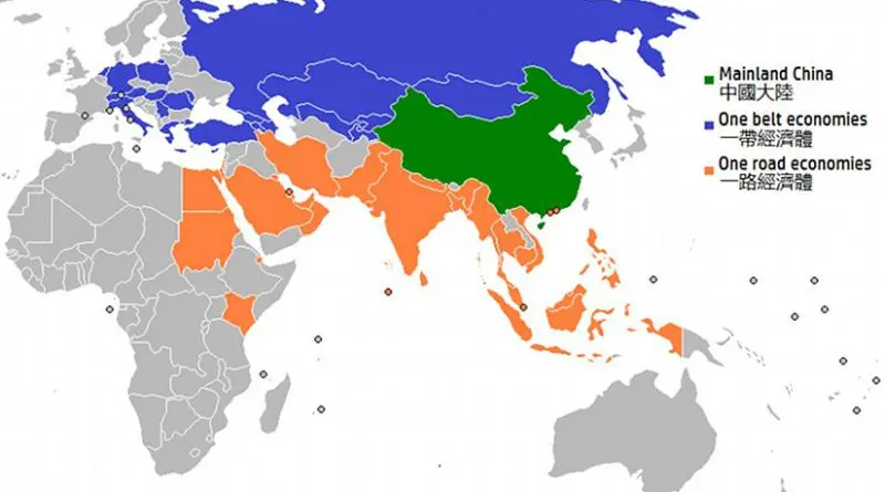 Map of the countries involved in the One Belt One Road initiative. Map: Tart / Wikimedia Commons