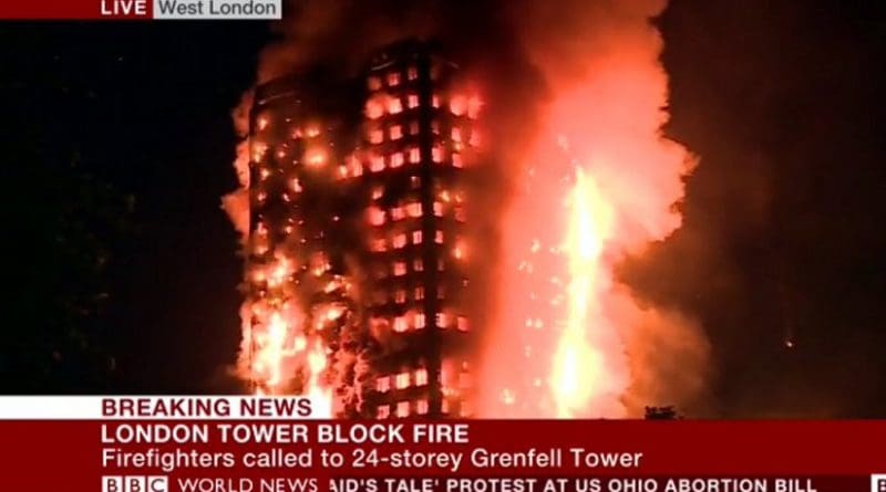 A massive fire has engulfed a residential high-rise building in London