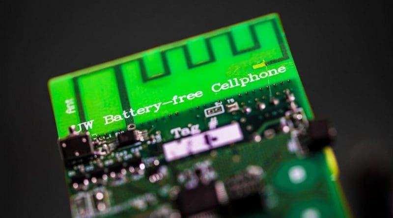 UW engineers have designed the first battery-free cellphone that can send and receive calls using only a few microwatts of power. Credit Mark Stone/University of Washington