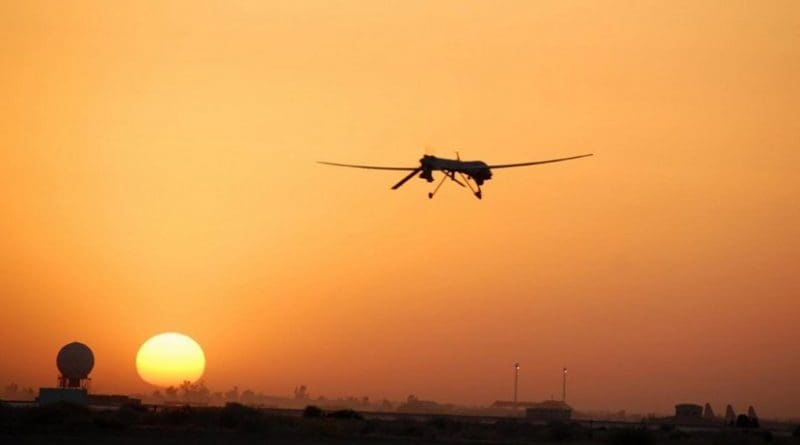 An Air Force Predator unmanned aerial vehicle on patrol from Balad Air Base, Iraq. Credit U.S. Air Force