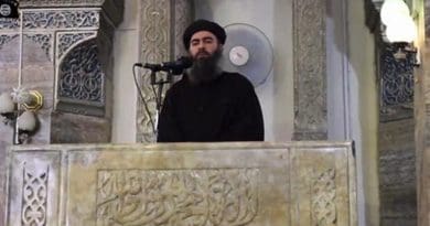 Islamic State leader Abu Bakr al-Baghdadi. Source: Screenshot from ISIS propaganda video.