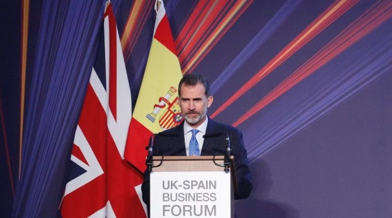 Spain's King Felipe VI speaking at the UK-Spain Business Forum. Photo Credit: Spain's Casa Real.