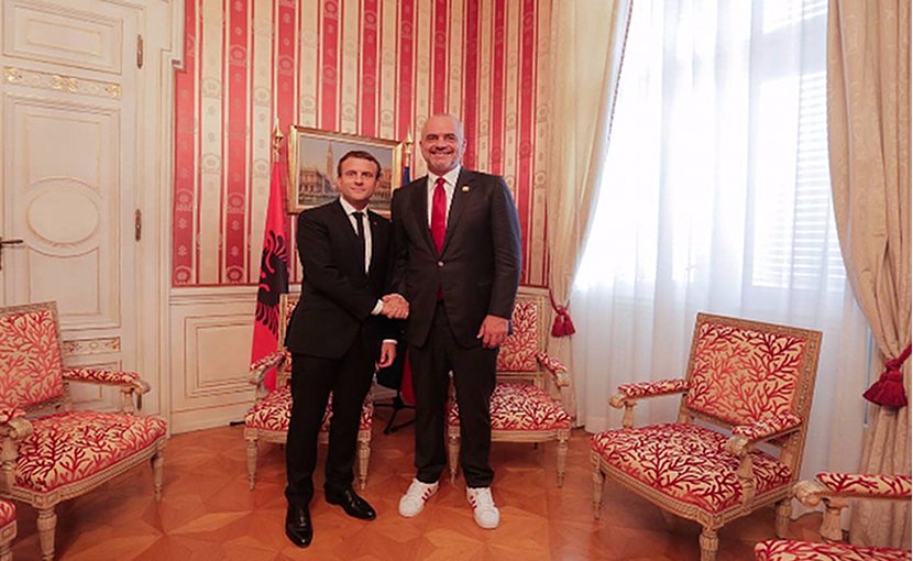 Albanian PM Edi Rama with French President, Emmanuel Macron on July 12. Photo: Rama's Facebook page