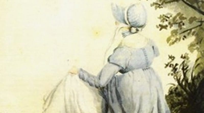 Watercolour of Jane Austen by her sister, Cassandra, 1804. Source: Wikipedia Commons.