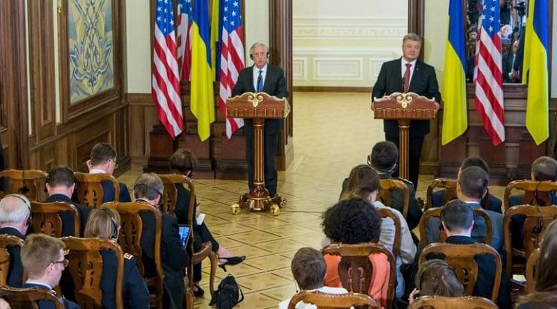 Defense Secretary Jim Mattis and Ukrainian President Petro Poroshenko speak to reporters in Kyiv, Ukraine, Aug. 24, 2017. DoD photo by Air Force Staff Sgt. Jette Carr