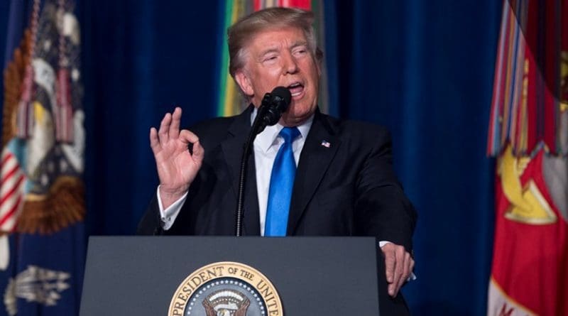 President Donald J. Trump addresses the nation on the South Asia strategy during a press conference at Conmy Hall on Fort Myer, Virginia, Aug. 21, 2017. (Photo Credit: DOD photo by Sgt. Amber Smith)