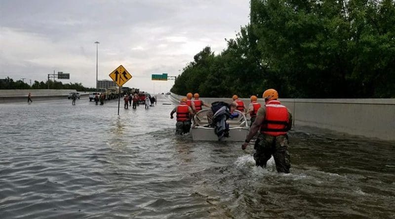 exas National Guard soldiers arrive in Houston to aid residents in heavily flooded areas from the storms of Hurricane Harvey, Aug. 27, 2017. Texas Army National Guard photo by 1st Lt. Zachary West