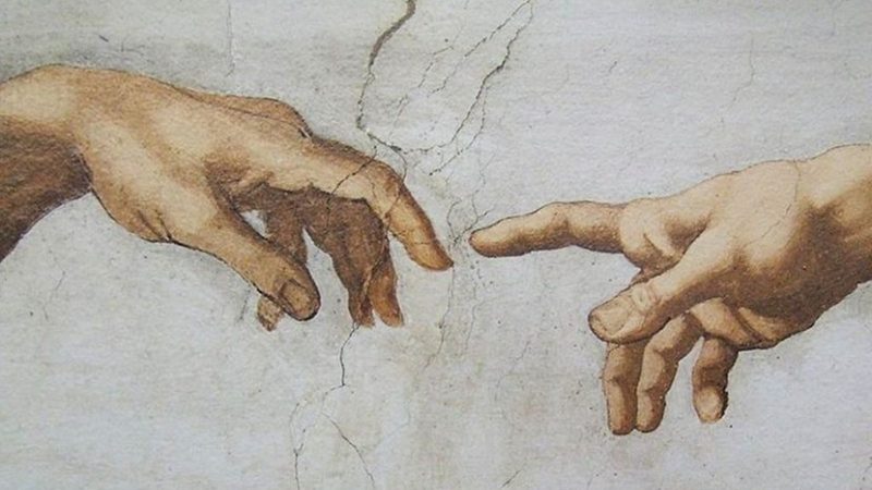 Detail of Creation of Adam, fresco by Michelangelo in the Sistine Chapel. Source: Wikimedia Commons.