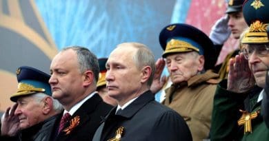 President Igor Dodon of Moldova (left) attending the military parade on Red Square celebrating the anniversary of Nazi Germany’s defeat in World War II (Source: kremlin.ru)
