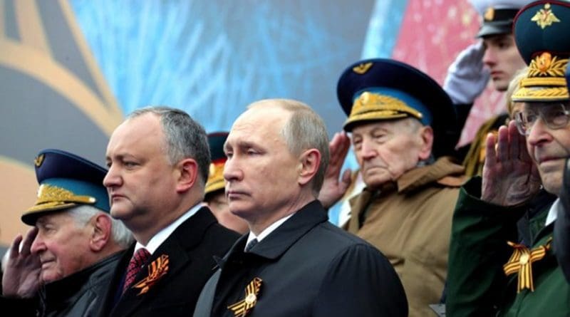 President Igor Dodon of Moldova (left) attending the military parade on Red Square celebrating the anniversary of Nazi Germany’s defeat in World War II (Source: kremlin.ru)