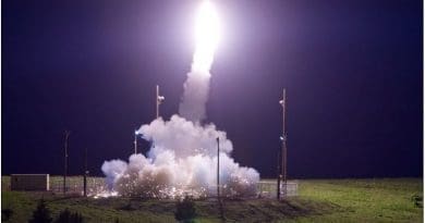 A Terminal High Altitude Area Defense interceptor is launched from the Pacific Spaceport Complex Alaska in Kodiak, Alaska, during Flight Test THAAD-18, July 11, 2017. During the test, the THAAD weapon system successfully intercepted an air-launched intermediate-range ballistic missile target. Defense Department photo by Leah Garton