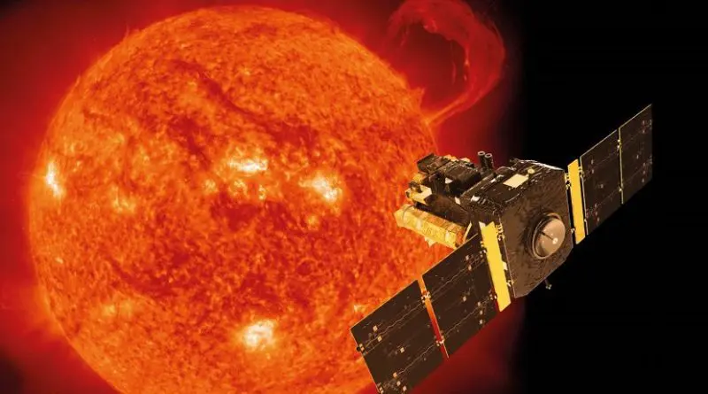 Artist's impression of ESA and NASA's SOHO space observatory in orbit around the Sun (photograph taken by SOHO's EIT instrument (Extreme-ultraviolet Imaging Telescope) on 14 September 1999). © ESA/ATG medialab/SOHO (ESA/NASA)