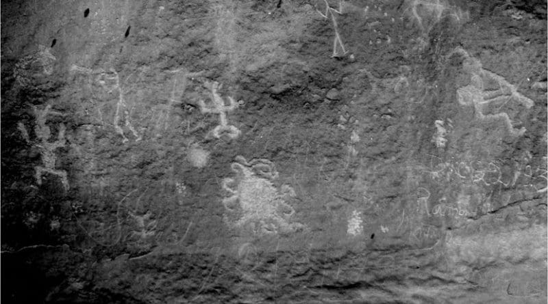 A petroglyph of what may be a total solar eclipse in the year 1097 as recorded by the Chaco Canyon, New Mexico Pueblo people. Credit University of colorado