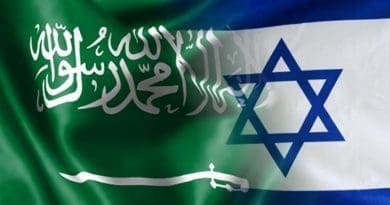 Flags of Saudi Arabia and Israel.