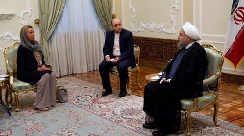 Conversation between Hassan Rouhani, Iranian President, on the right, and Federica Mogherini. Photo: Aref Taherkenareh, European Commission.