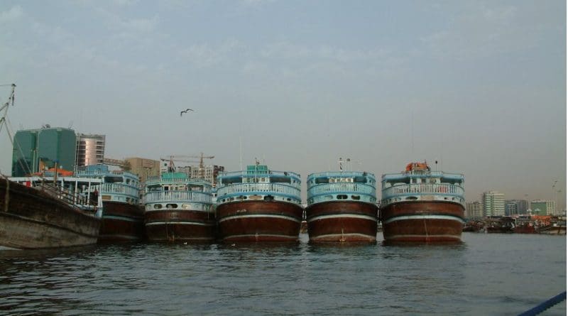 Dhow's in harbor of Dubai, United Arab Emirates.