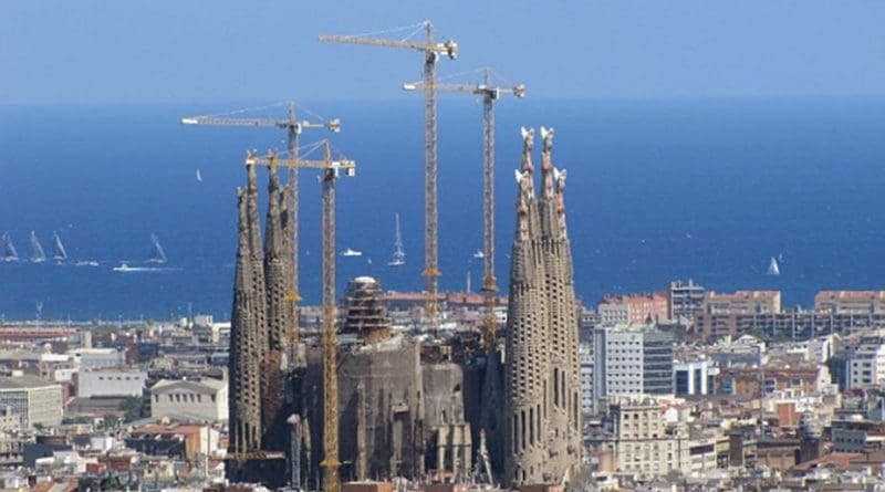 La Sagrada Familia overlooking Barcelona, Spain.