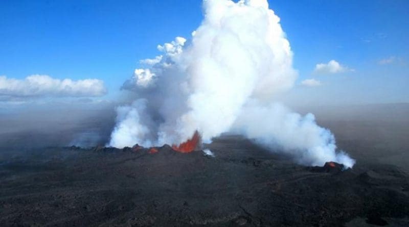 Lava bursts from a volcano at the present-day Icelandic rift. Credit Morgan Jones and Henrik Svenson