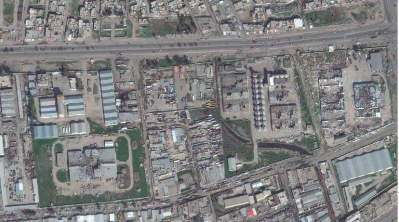 This is damage to Mosul's Mintaqah Industrial area as of February 2016. Credit Image from DigitalGlobe.