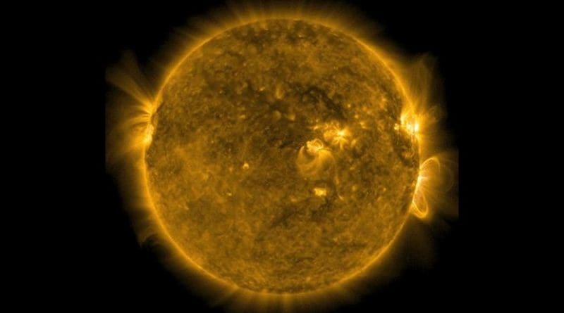 NASA's Solar Dynamics Observatory captured this image of a solar flare -- as seen in the bright flash on the right side -- on Sept. 10, 2017. Credit NASA/SDO/Goddard