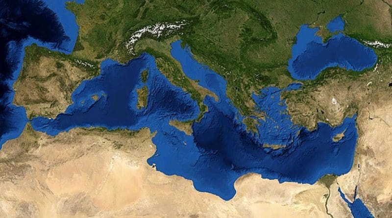 Satellite image of the Mediterranean Sea. Photo Credit: NASA, Wikimedia Commons.