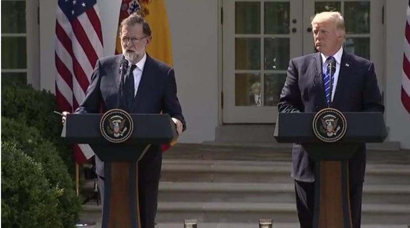 Spain's Prime Minister Mariano Rajoy at joint press conference with US President Donald Trump at the White House. Credit: Screenshot from White House video.