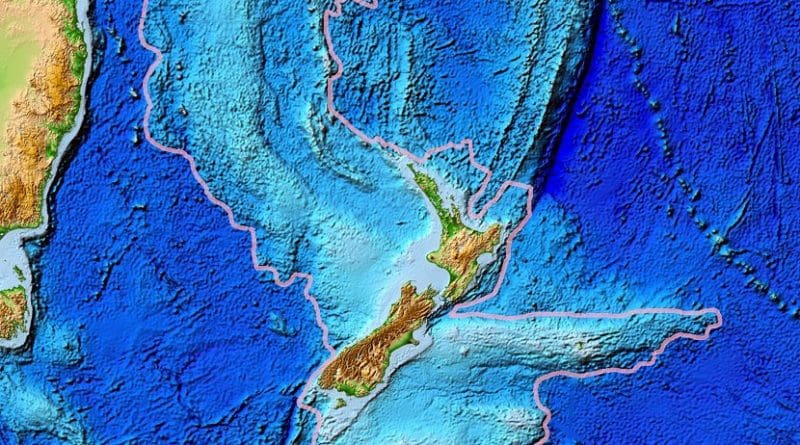 Topographical map of the Zealandia continent. Credit: NOAA, public domain