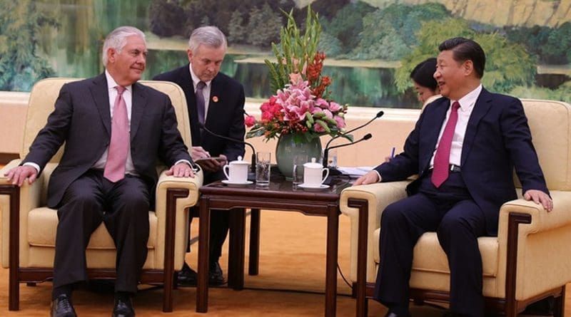 Secretary Tillerson meets with Chinese President Xi Jinping at the Great Hall of the People in Beijing, China on September 30, 2017. [State Department Photo/Public Domain]