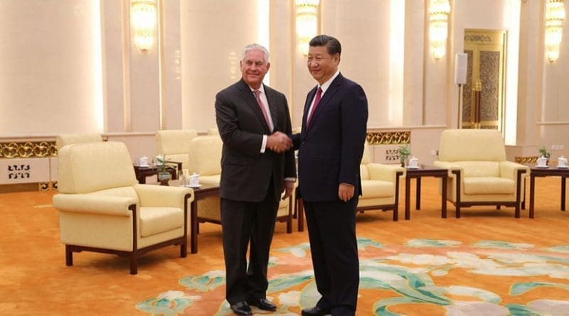 Secretary Tillerson meets with Chinese President Xi Jinping at the Great Hall of the People in Beijing, China on September 30, 2017. [State Department Photo/Public Domain]