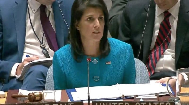 File photo of U.S. envoy to the United Nations Nikki Haley. Source: YouTube screenshot.