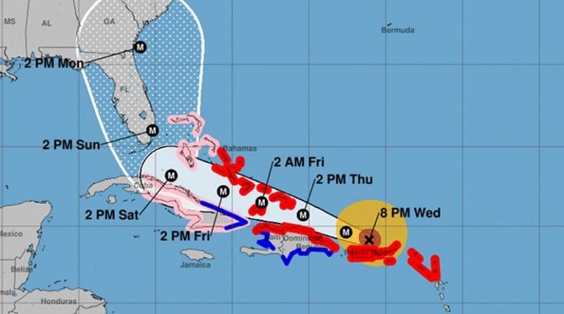 Actual and projected path of Hurricane Irma. Source: NOAA