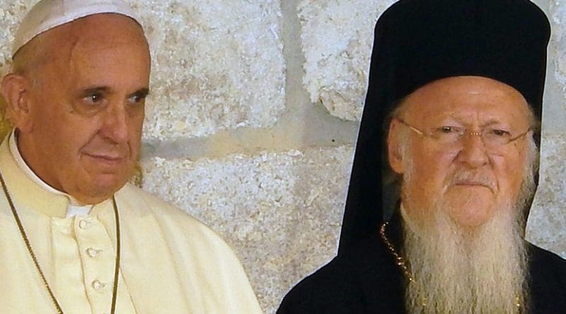 Pope Francis and Ecumenical Patriarch Bartholomew. Photo by Nir Hason, Wikimedia Commons.