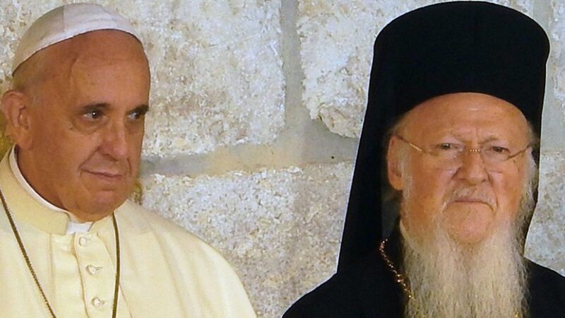 Pope Francis and Ecumenical Patriarch Bartholomew. Photo by Nir Hason, Wikimedia Commons.
