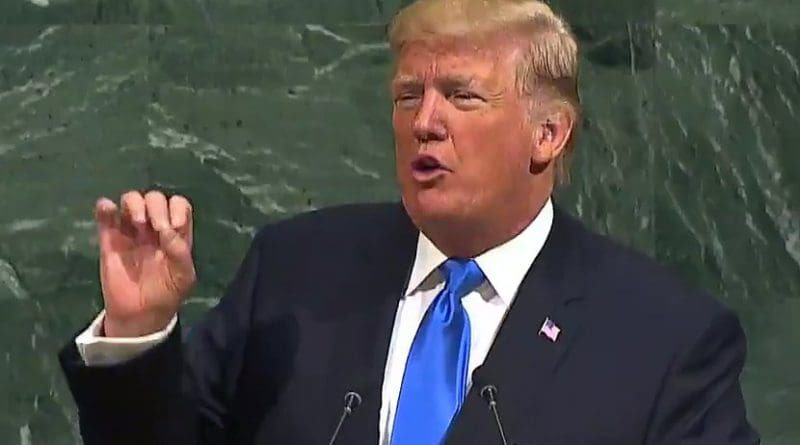 US President Donald Trump speaking at United Nations. Photo Credit: Screenshot US State Department video.