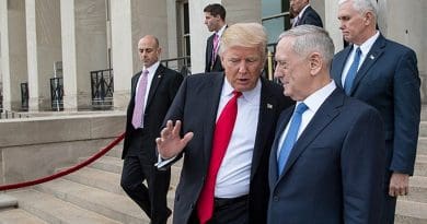 US Defense Secretary James Mattis with US President Trump and Vice President Mike Pence. DOD photo by U.S. Air Force Staff Sgt. Jette Carr.