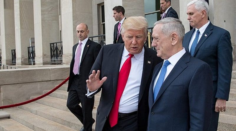 US Defense Secretary James Mattis with US President Trump and Vice President Mike Pence. DOD photo by U.S. Air Force Staff Sgt. Jette Carr.