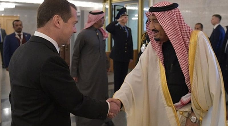 Russia's Dmitry Medvedev with Saudi Arabia's King Salman. Photo Credit: Government.ru