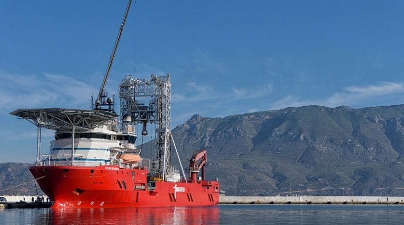 The Fugro Synergy in the port of Corinth Central Greece