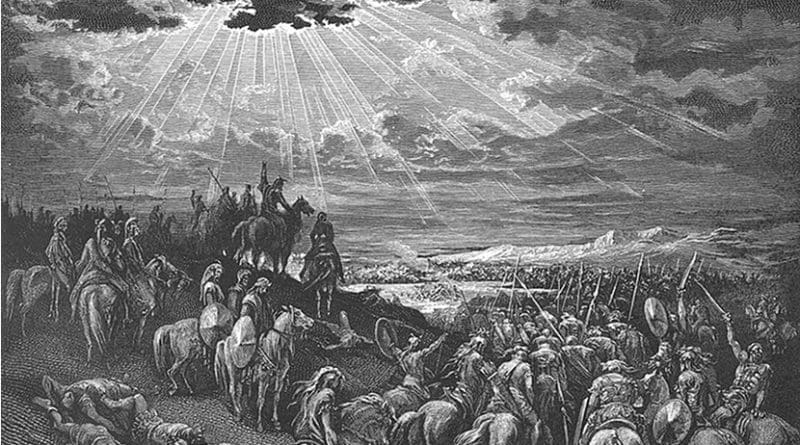 Joshua Commands the Sun to Stand Still (Josh. 10:12-14). Doré's English Bible, Wikipedia Commons.