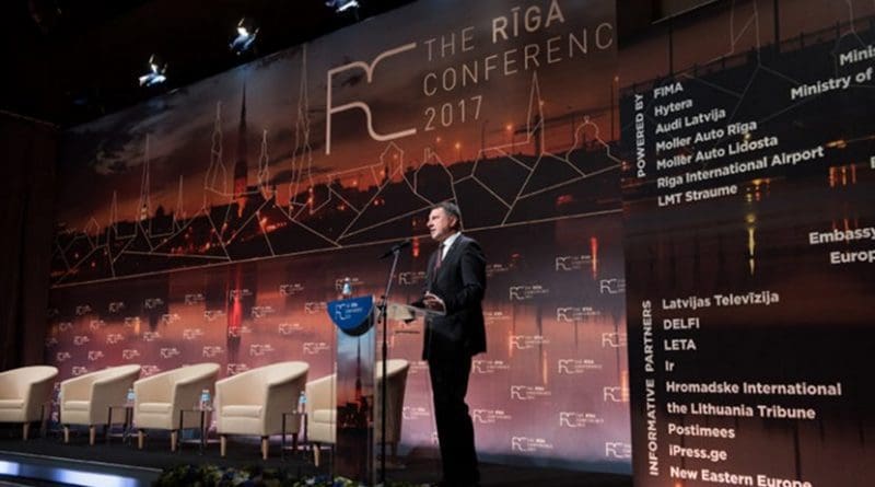 Latvian President Raimonds Vējonis speaking at the 2017 Riga Conference (Source: Valdis Kaulins, Rīga Conference 2017)