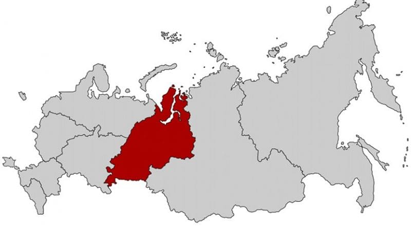 Location of Ural Federal District in Russia. Source: Wikipedia Commons.